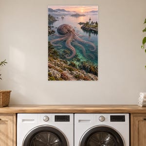 Octopus Art Print | Coastal Lighthouse Fantasy Wall Decor image 11