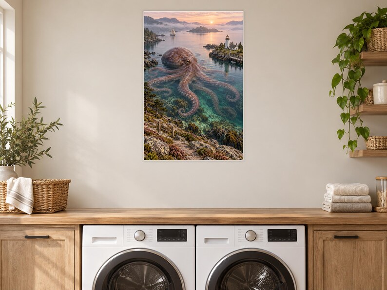 Octopus Art Print | Coastal Lighthouse Fantasy Wall Decor image 11