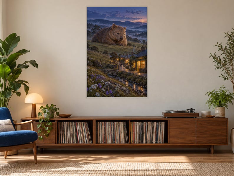 Wombat Art Print | Cozy Bookshop Village Fantasy Wall Decor imagen 17