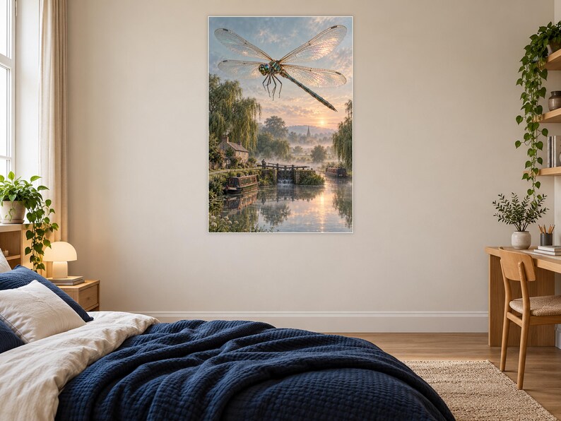 Dragonfly Art Print | Misty Canal Fantasy Wall Decor immagine 16