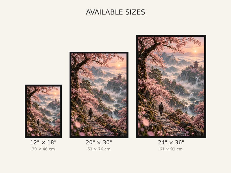Gerahmter Kunstdruck: Kirschblütenhain | Japanische Sakura-Wandkunst | Frühlingsblüten-Landschaftsposter Bild 3