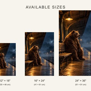 Bear Train Station Art Print | Misty Night Railway Wall Decor image 4