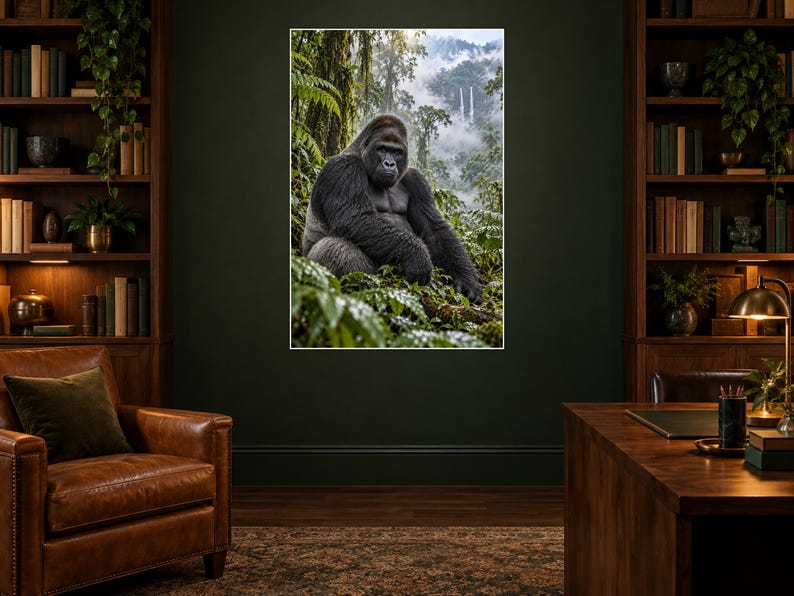 Mountain Gorilla Print | Rainforest Wall Art | Cinematic Animal Portrait image 2