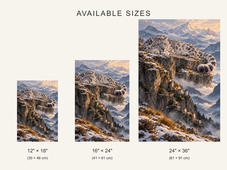 Sleeping Snow Leopard Art Print | Mountain Monastery Fantasy Wall Decor image 4