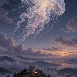 Jellyfish Art Print | Celestial Observatory Fantasy Wall Decor image 1