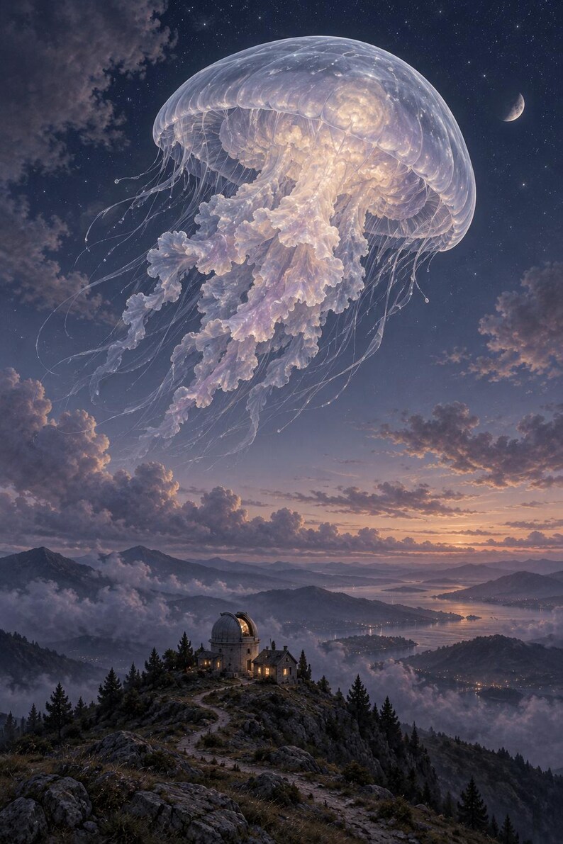 Jellyfish Art Print | Celestial Observatory Fantasy Wall Decor image 1