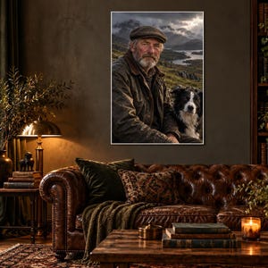Highland Shepherd Portrait Print | Scottish Countryside Wall Art | Moody Character Poster image 1
