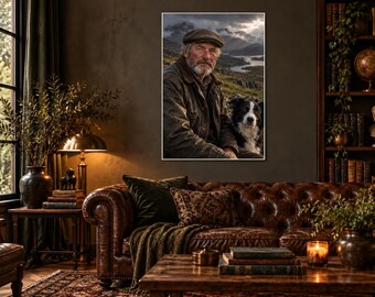Highland Shepherd Portrait Print | Scottish Countryside Wall Art | Moody Character Poster