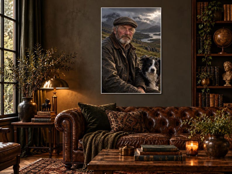 Highland Shepherd Portrait Print | Scottish Countryside Wall Art | Moody Character Poster image 1