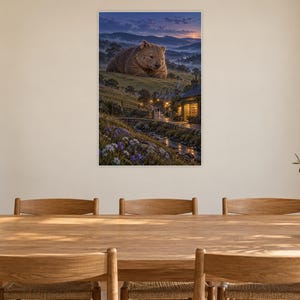 Wombat Art Print | Cozy Bookshop Village Fantasy Wall Decor imagen 8