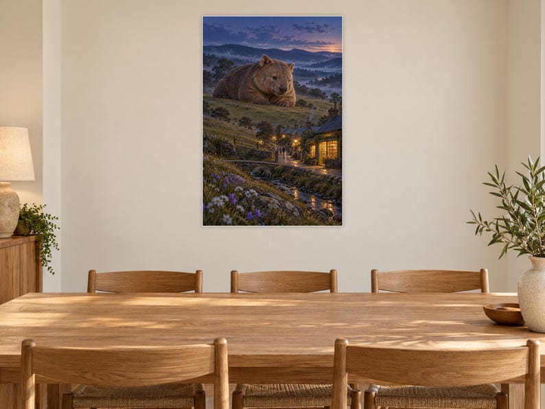 Wombat Art Print | Cozy Bookshop Village Fantasy Wall Decor imagen 8