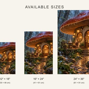 Kunstdruck „Mushroom Cafe“ | Wanddeko im Cottagecore-Stil mit regnerischem Waldmotiv Bild 4