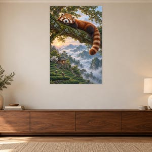 Red Panda Art Print | Misty Tea Garden Fantasy Wall Decor image 3