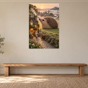 Hedgehog Art Print | Cozy Village Bakery Fantasy Wall Decor immagine 13