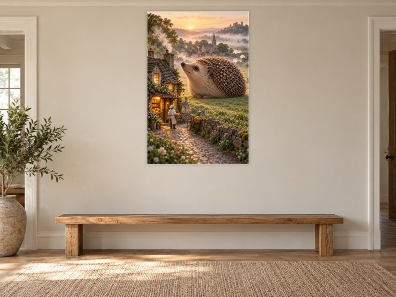 Hedgehog Art Print | Cozy Village Bakery Fantasy Wall Decor immagine 13