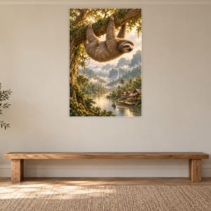 Sloth Art Print | Tropical River Village Fantasy Wall Decor image 13