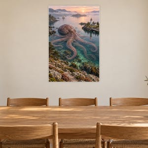 Octopus Art Print | Coastal Lighthouse Fantasy Wall Decor image 8