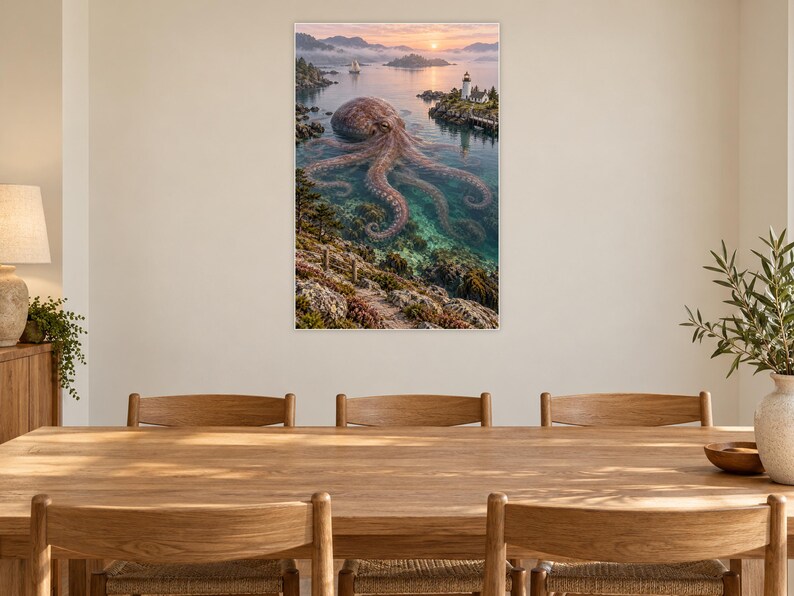 Octopus Art Print | Coastal Lighthouse Fantasy Wall Decor image 8