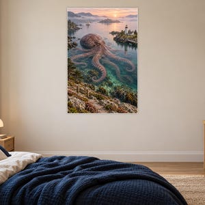 Octopus Art Print | Coastal Lighthouse Fantasy Wall Decor image 16