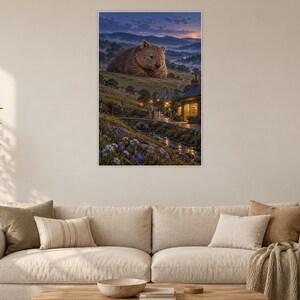 Wombat Art Print | Cozy Bookshop Village Fantasy Wall Decor imagen 2