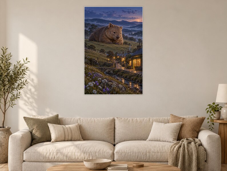 Wombat Art Print | Cozy Bookshop Village Fantasy Wall Decor imagen 2