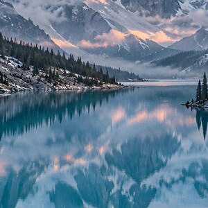 Framed Alpine Lake Landscape Print | Turquoise Mountain Reflection Poster | Epic Wanderlust Wall Art immagine 2