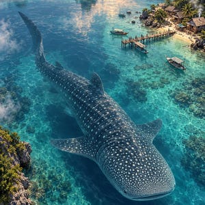 Whale Shark Art Print | Tropical Lagoon Fantasy Wall Decor zdjęcie 1