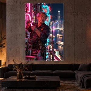 Lámina del fabricante de letreros de neón / Arte mural nocturno de Hong Kong / Póster de retrato cinematográfico imagen 1