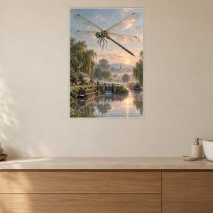 Dragonfly Art Print | Misty Canal Fantasy Wall Decor immagine 10
