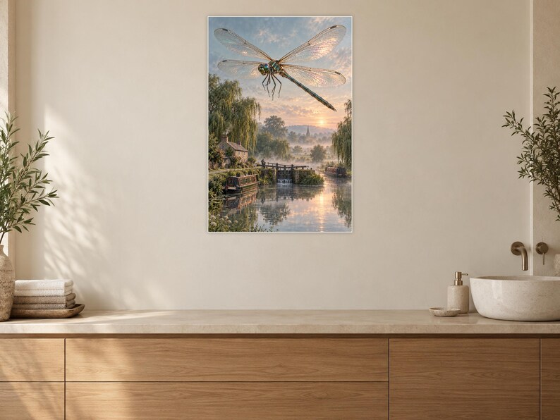Dragonfly Art Print | Misty Canal Fantasy Wall Decor immagine 10