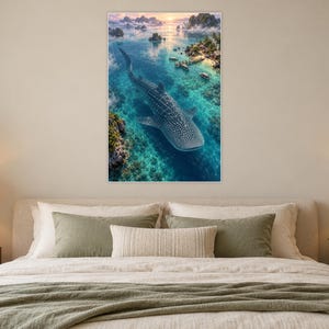 Whale Shark Art Print | Tropical Lagoon Fantasy Wall Decor zdjęcie 4