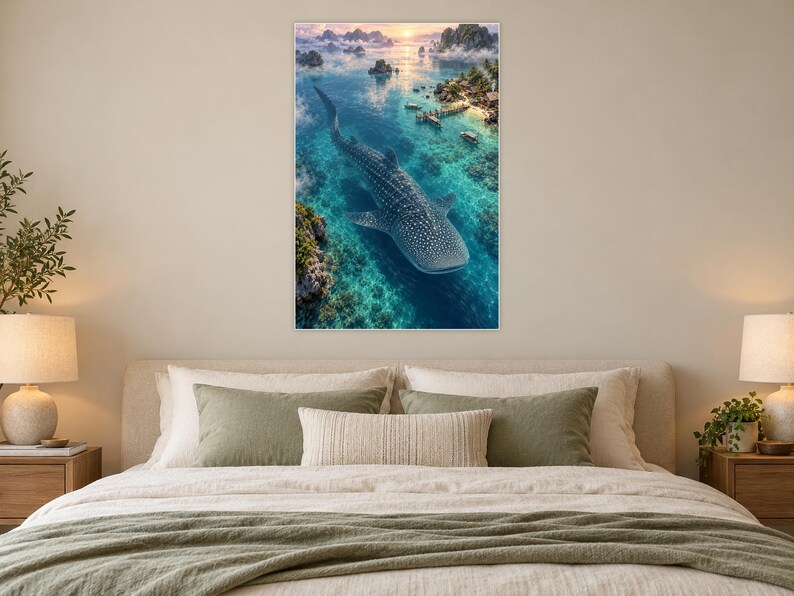 Whale Shark Art Print | Tropical Lagoon Fantasy Wall Decor zdjęcie 4