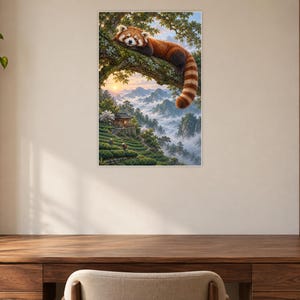 Red Panda Art Print | Misty Tea Garden Fantasy Wall Decor image 7
