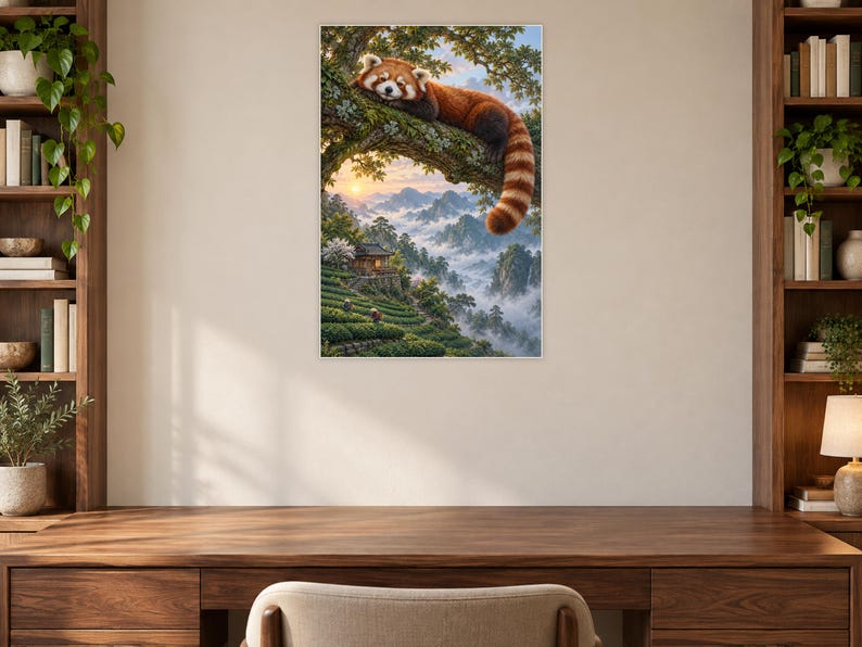Red Panda Art Print | Misty Tea Garden Fantasy Wall Decor image 7