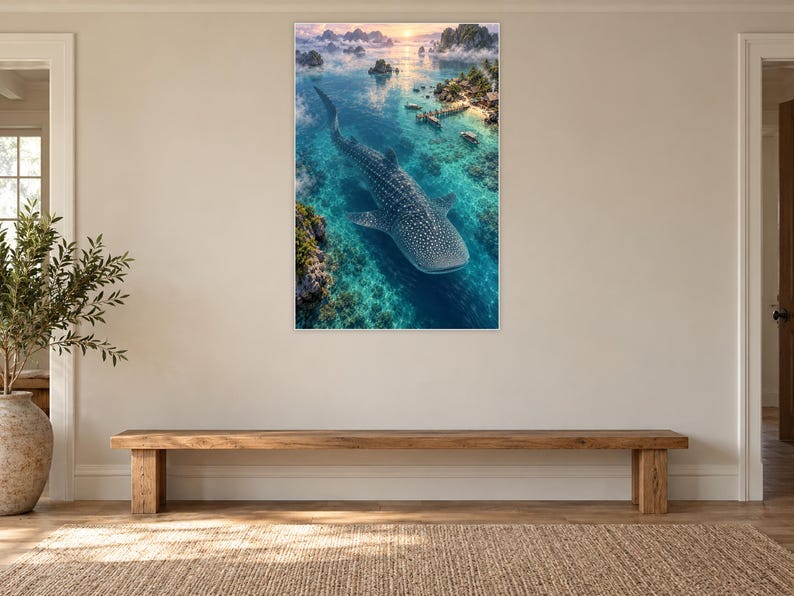 Whale Shark Art Print | Tropical Lagoon Fantasy Wall Decor zdjęcie 13