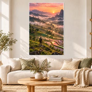 Rice Terraces Print | Asian Landscape Wall Art | Vietnam Green Terraces Poster image 1