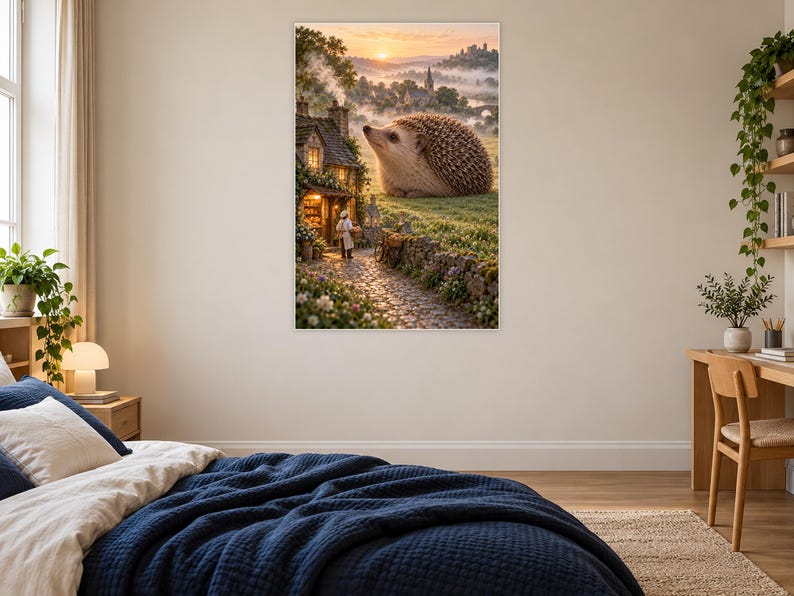 Hedgehog Art Print | Cozy Village Bakery Fantasy Wall Decor immagine 16