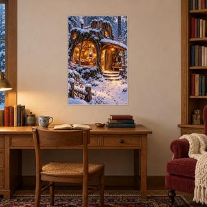 Snowy Woodland Gathering Room Art Print | Cozy Winter Cabin Decor image 2