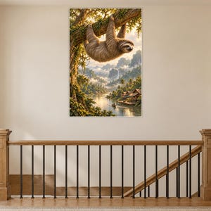 Sloth Art Print | Tropical River Village Fantasy Wall Decor image 14