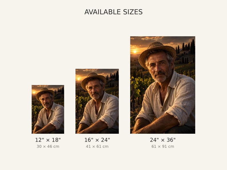 Italian Vineyard Farmer Portrait Print | Tuscany Wall Art | Warm Cinematic Character Poster image 3