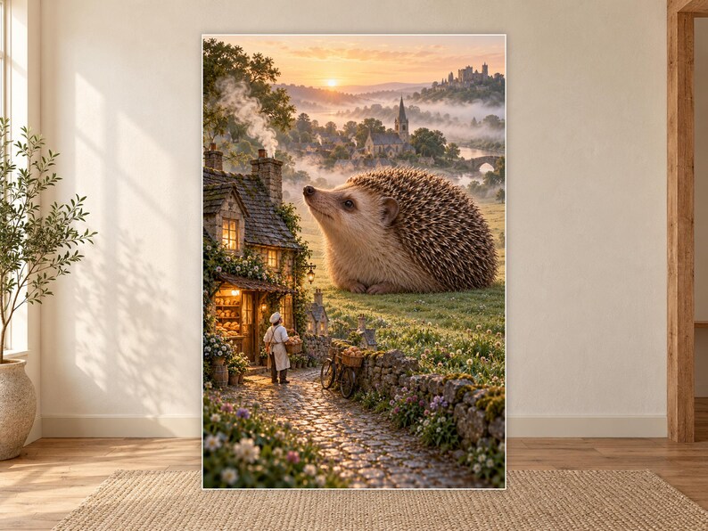 Hedgehog Art Print | Cozy Village Bakery Fantasy Wall Decor immagine 18