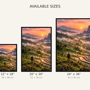 Framed Rice Terraces Print | Asian Landscape Wall Art | Vietnam Green Terraces Poster image 3