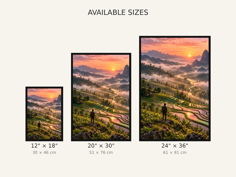 Framed Rice Terraces Print | Asian Landscape Wall Art | Vietnam Green Terraces Poster image 3
