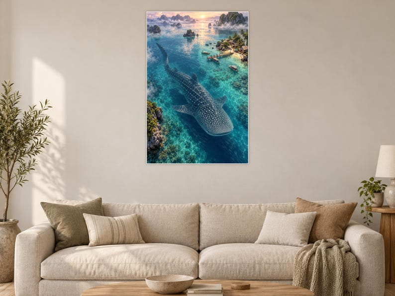 Whale Shark Art Print | Tropical Lagoon Fantasy Wall Decor zdjęcie 2