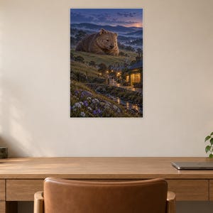 Wombat Art Print | Cozy Bookshop Village Fantasy Wall Decor imagen 6