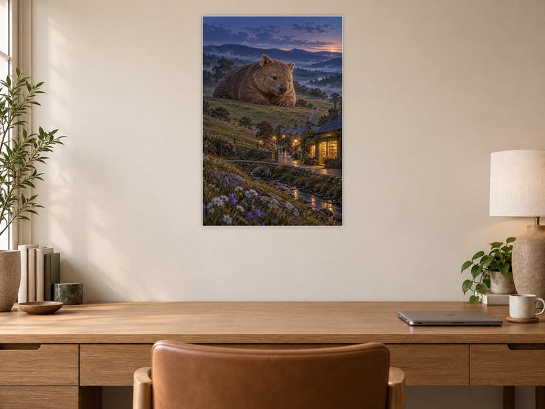 Wombat Art Print | Cozy Bookshop Village Fantasy Wall Decor imagen 6