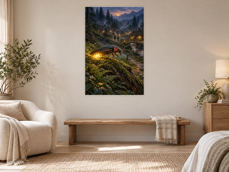 Firefly Art Print | Glowing Woodland Village Fantasy Wall Decor image 5