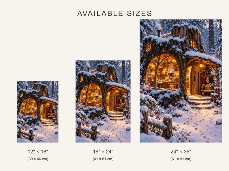 Snowy Woodland Gathering Room Art Print | Cozy Winter Cabin Decor image 4