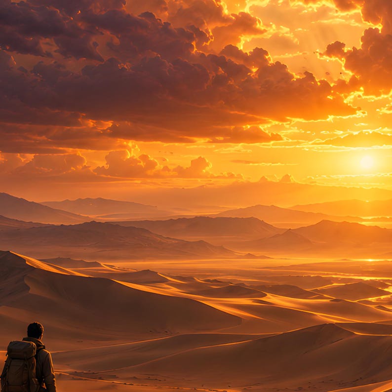 Desert Dune Wanderlust Poster | Epic Golden Hour Landscape Print | Minimalist Adventure Wall Art image 2