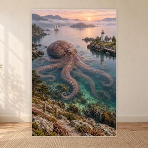 Octopus Art Print | Coastal Lighthouse Fantasy Wall Decor image 18